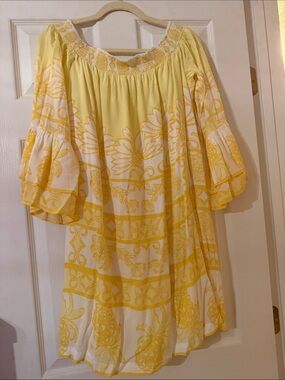 Lilly Pulitzer Yellow and White Floral Off-Shoulder Dress Size Large NWOT